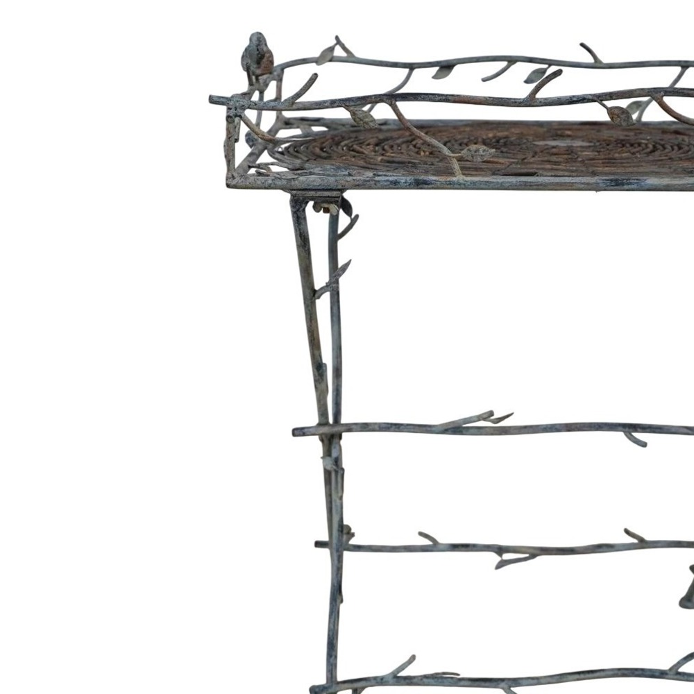 Vintage Wrought Iron Twig Side Table Garden Stand Gray Brown Bird Accents - Picture 3 of 6